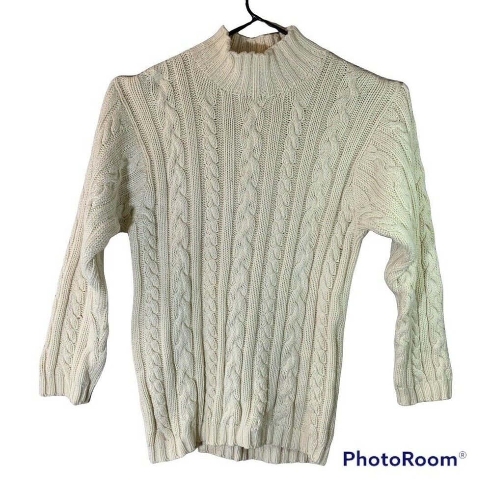 VINTAGE 1997 RALPH LAUREN COUNTRY Mock Neck Cable Knit Sweater Womens Size Small